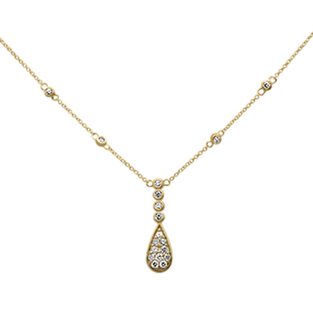 ''SPECIAL! .42ct G SI 14K Yellow Gold DIAMOND Pear & Round Shaped Drop Pendant Necklace 16'''' + 2'''' Lo
