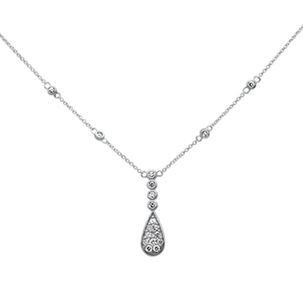 ''SPECIAL! .45ct G SI 14K White Gold Diamond Pear & Round Shaped Drop PENDANT Necklace 16'''' + 2'''' Lon