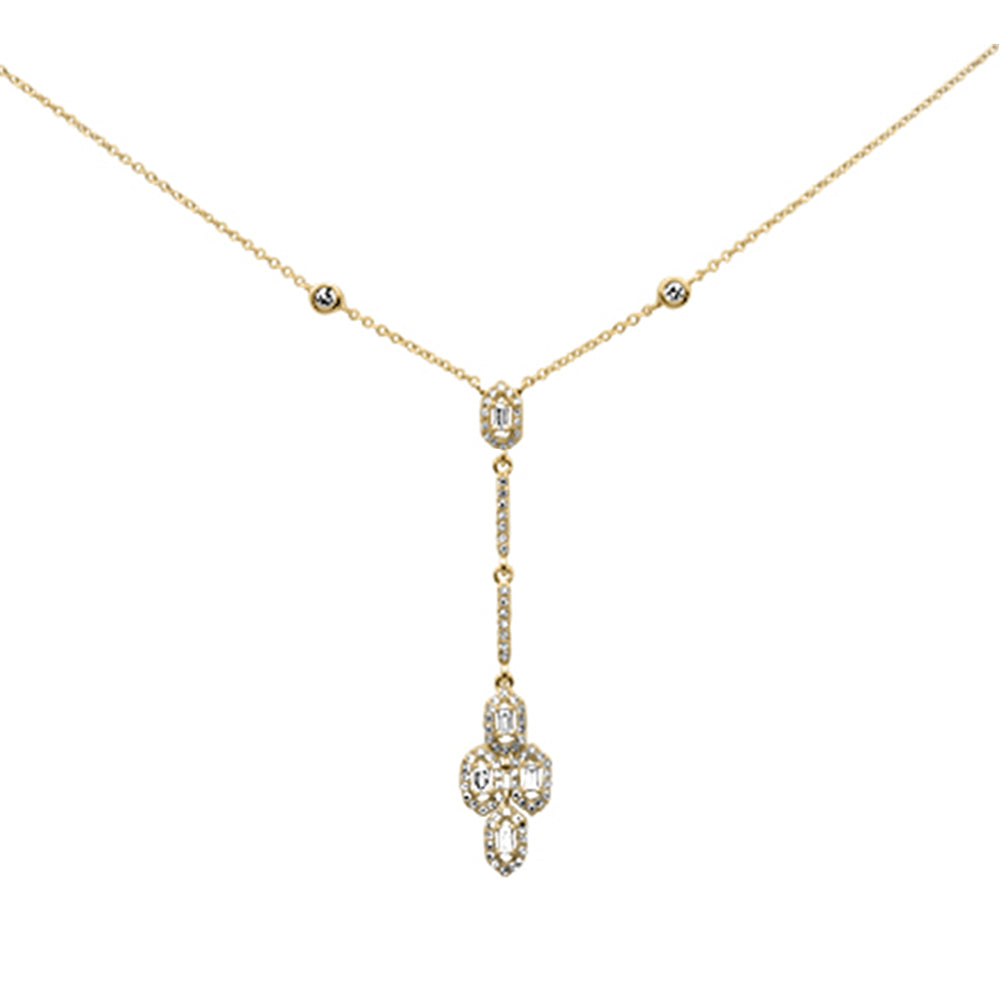 ''SPECIAL! .33ct G SI 14K Yellow Gold DIAMOND Round & Baguette Drop Pendant Necklace 16'''' + 2'''' Long''