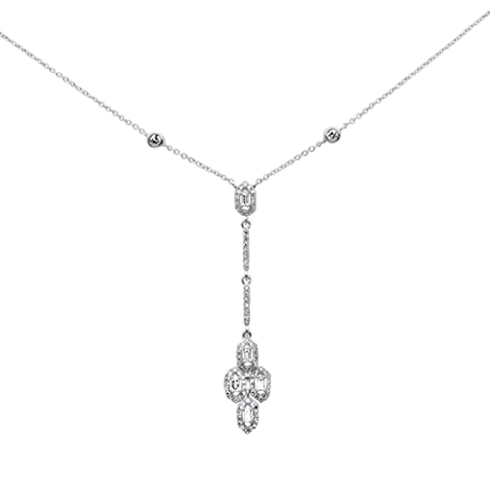 ''SPECIAL! .34ct G SI 14K White Gold Diamond Round & Baguette Drop PENDANT Necklace 16'''' + 2'''' Long''