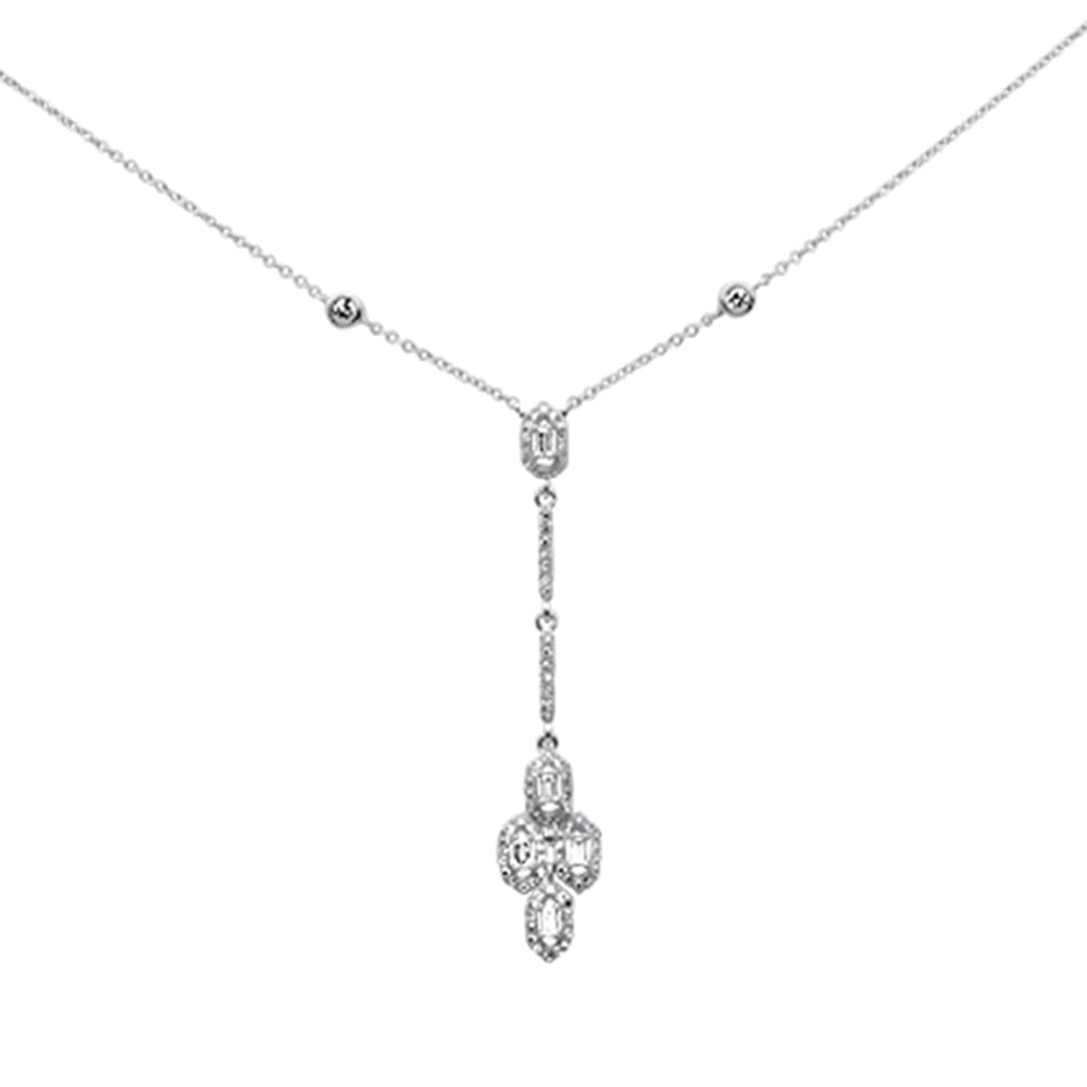 ''SPECIAL! .34ct G SI 14K White Gold Diamond Round & Baguette Drop Pendant NECKLACE 16'''' + 2'''' Long''