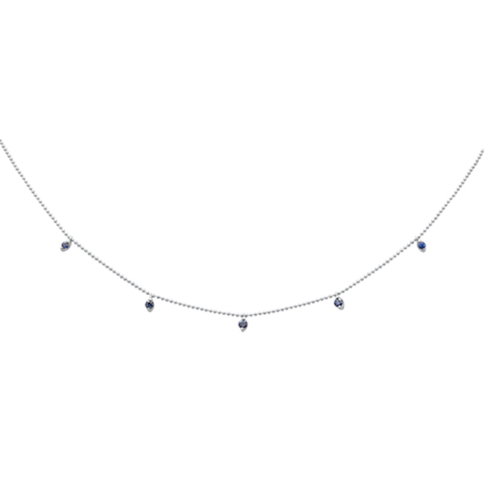 ''SPECIAL! .34ct G SI 14K White Gold Blue Sapphire Gemstone PENDANT Necklace 18'''' Long''