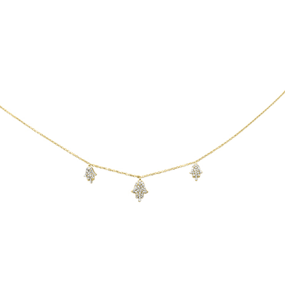 ''SPECIAL! .30ct G SI 14K Yellow GOLD Diamond Hamsa Pendant Necklace 16'''' + 2'''' Long''