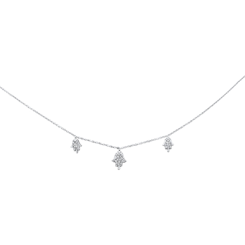''SPECIAL! .30ct G SI 14K White GOLD Diamond Hamsa Pendant Necklace 16'''' + 2'''' Long''