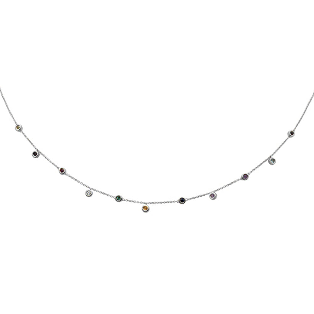 ''SPECIAL! .37ct 14K White GOLD Multi Color Gemstone Pendant Necklace 16+2''''Ext Long Chain''