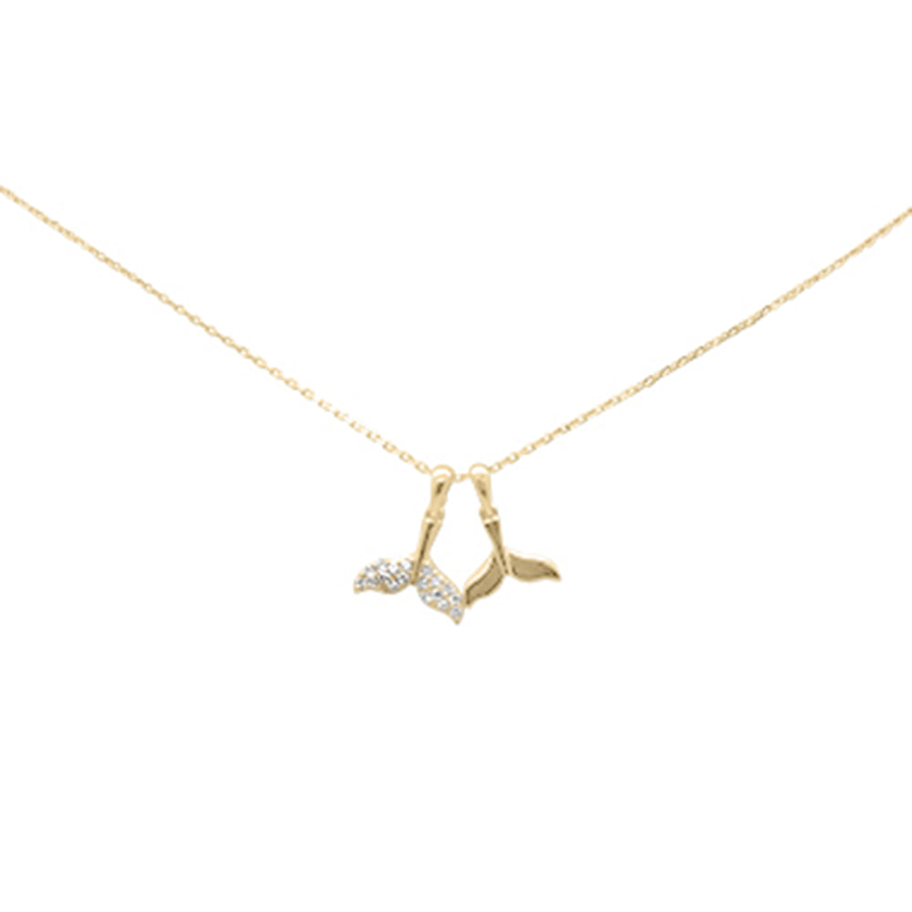 ''.15ct G SI 14K Yellow GOLD Diamond Whale Tail Pendant Necklace 18'''' Long''