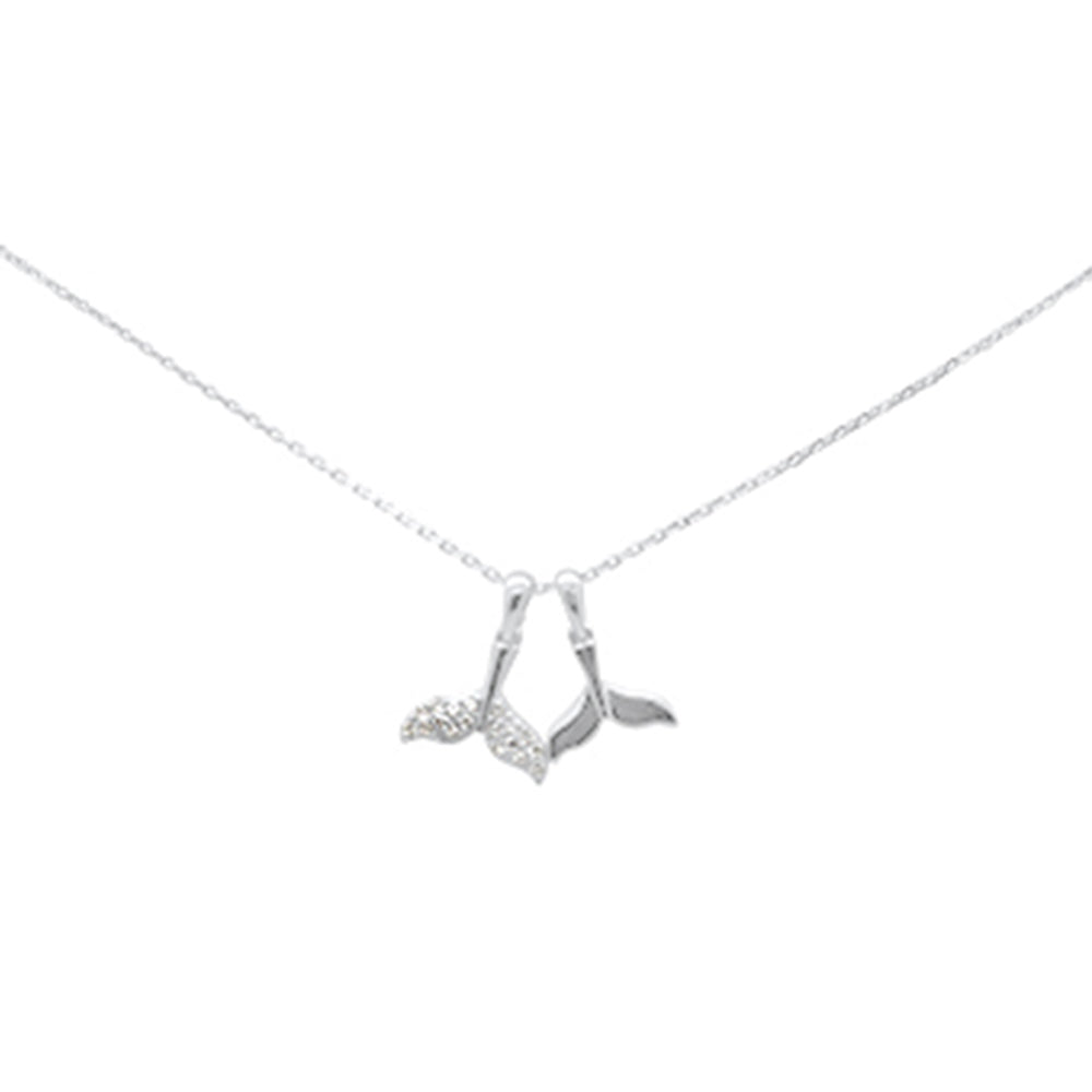 ''.16ct G SI 14K White GOLD Diamond Whale Tail Pendant Necklace 18'''' Long''