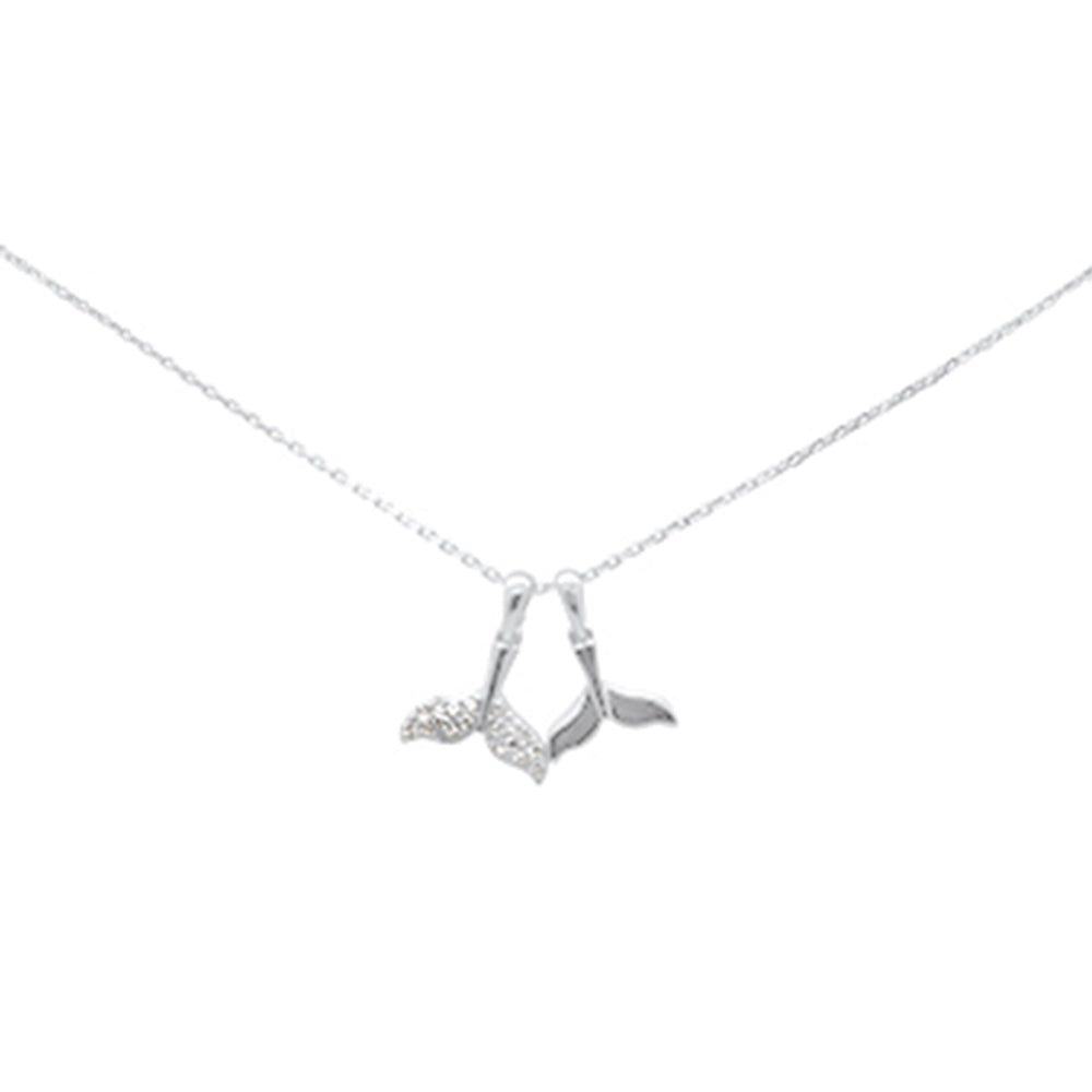''.16ct G SI 14K White Gold DIAMOND Whale Tail Pendant Necklace 18'''' Long''