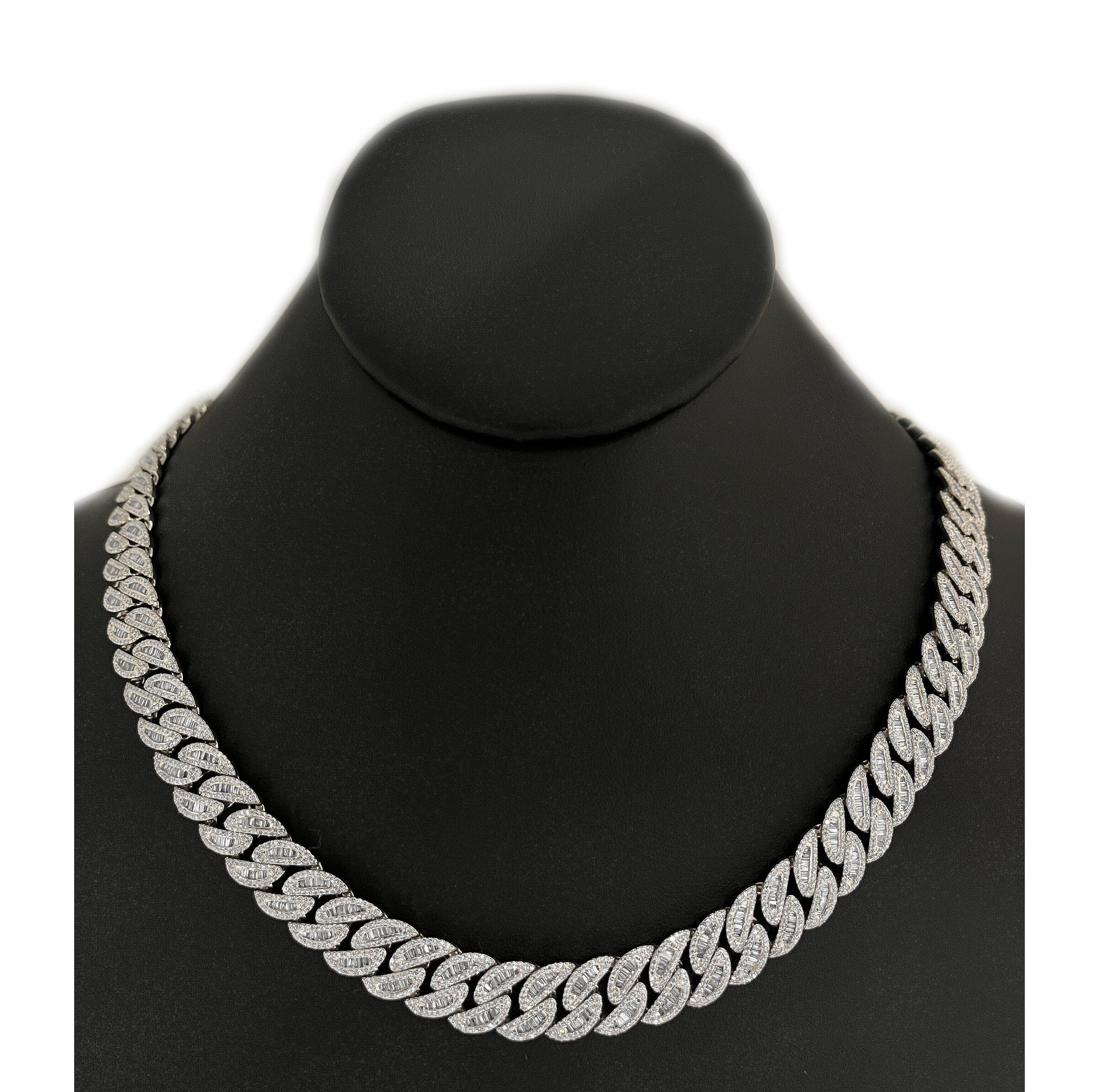 ''SPECIAL!11mm 12.51ct G SI 14K White GOLD Baguette & Round Diamond Cuban Necklace 20''''''