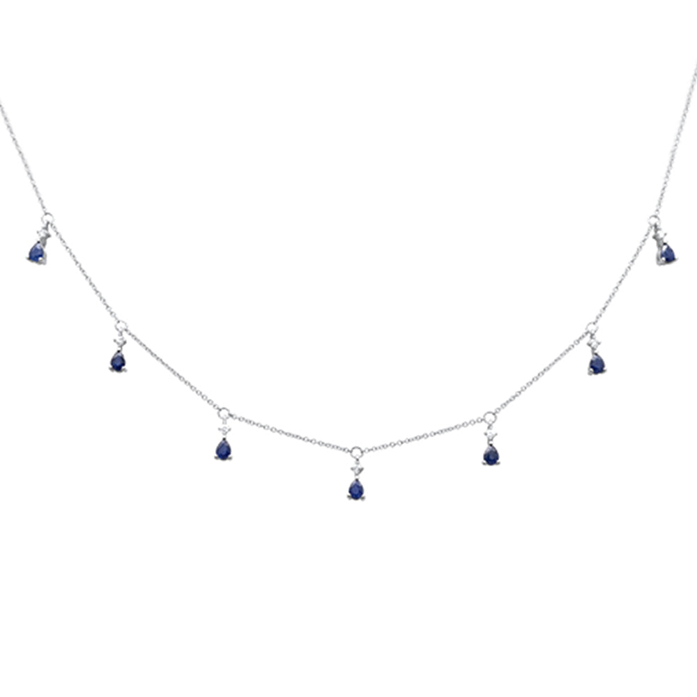 ''SPECIAL! 1.85ct G SI 14K White GOLD Diamond & Blue Sapphire Pendant Necklace 16+2''''Ext Chain''