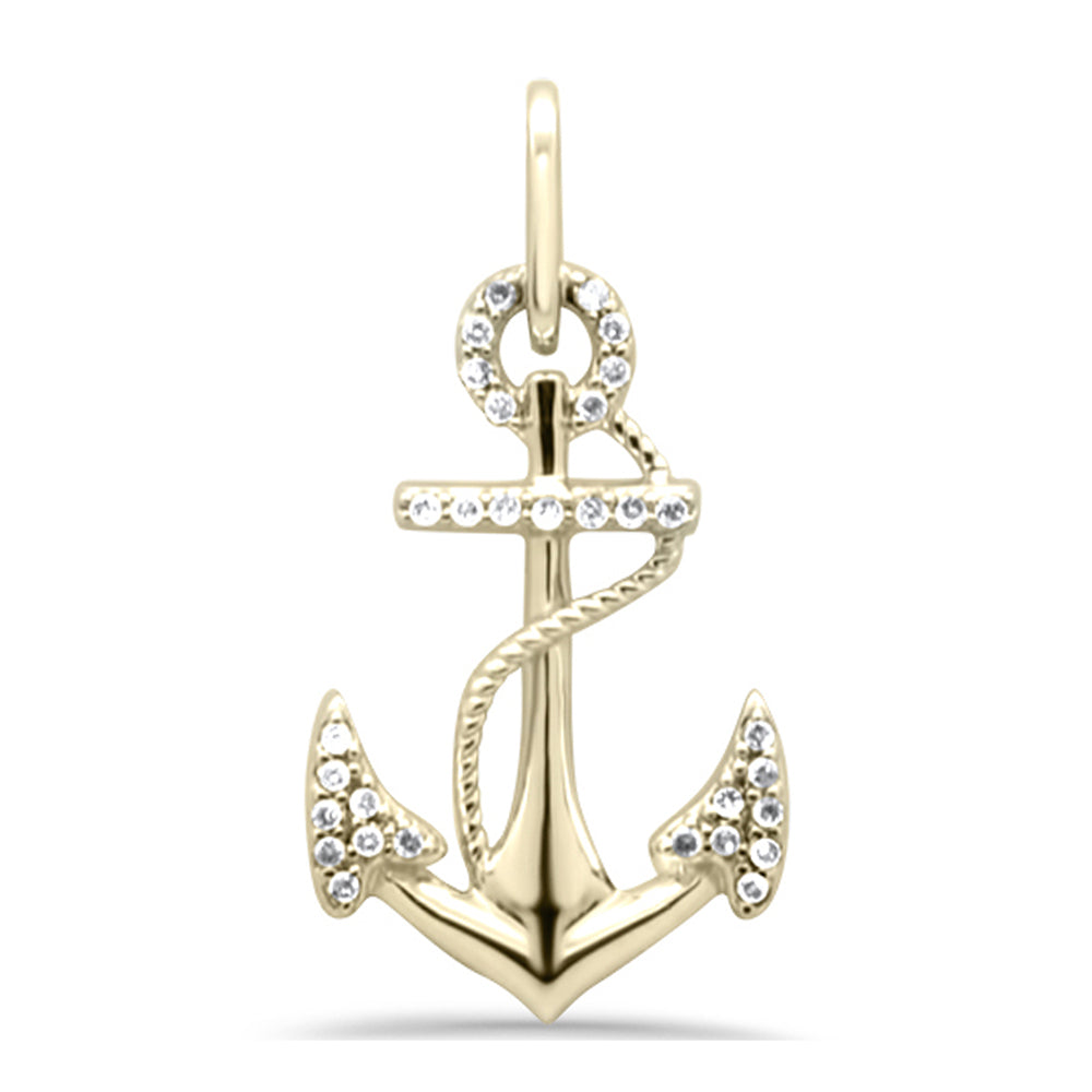 ''SPECIAL! .15ct G SI 14K Yellow Gold DIAMOND Anchor Pendant Necklace No Chain''