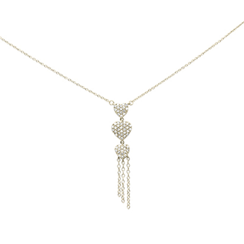 ''SPECIAL! .34ct G SI 14K Yellow Gold Diamond 3 Hearts Drop PENDANT Necklace 16'''' Long Chain''