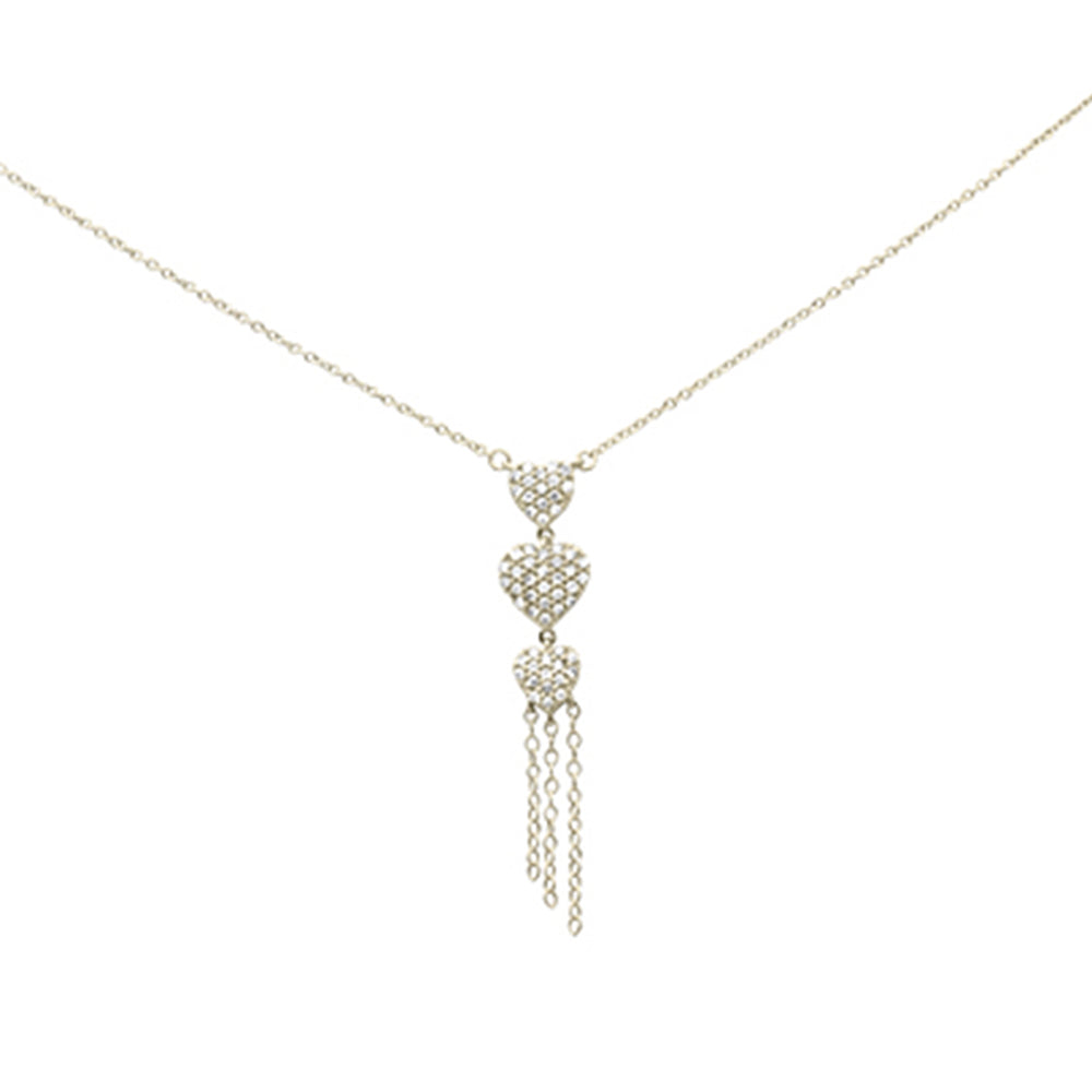 ''SPECIAL! .34ct G SI 14K Yellow GOLD Diamond 3 Hearts Drop Pendant Necklace 16'''' Long Chain''