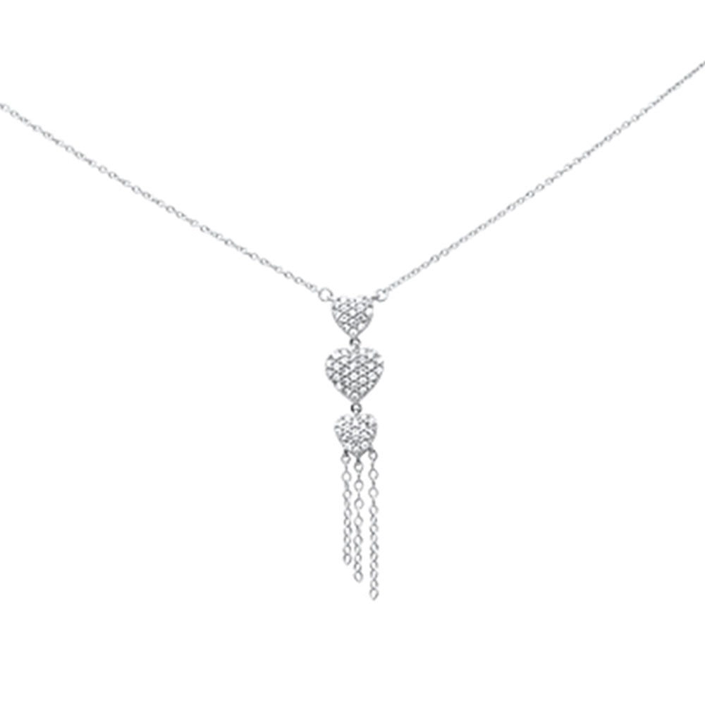 ''SPECIAL! .33ct G SI 14K White Gold Diamond 3 Hearts Drop Pendant NECKLACE 16'''' Long Chain''