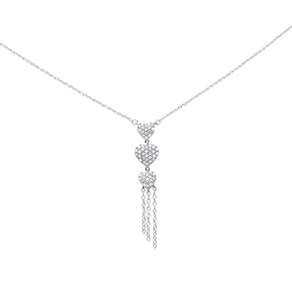 ''SPECIAL!  .33ct G SI 14K White Gold DIAMOND 3 Hearts Drop Pendant Necklace 16'''' Long Chain''