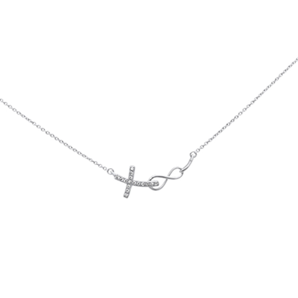 ''SPECIAL! .06ct G SI 14K White Gold DIAMOND Infinity and Cross Sideways Pendant Necklace 18'''' Long C