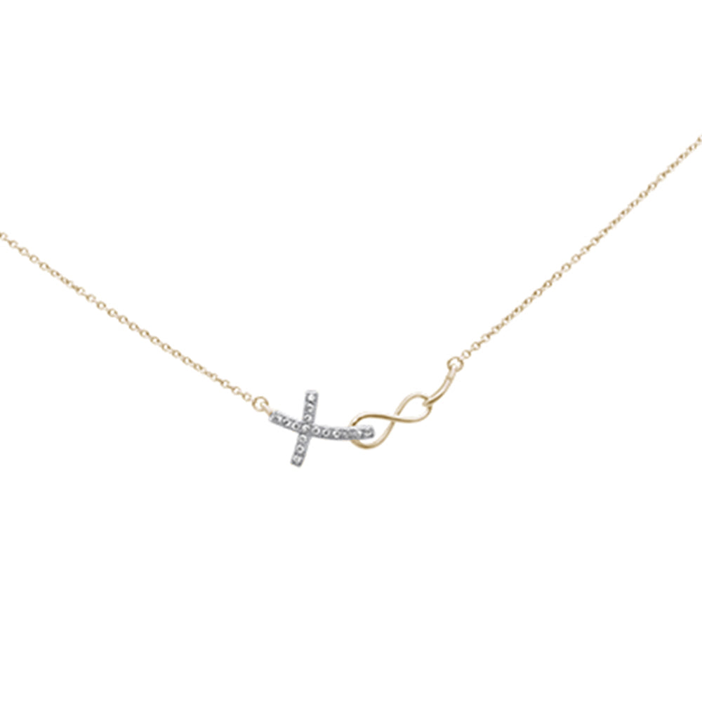 ''SPECIAL! .05ct G SI 14K Yellow Gold Diamond Infinity and Cross Sideways PENDANT Necklace 18'''' Long 