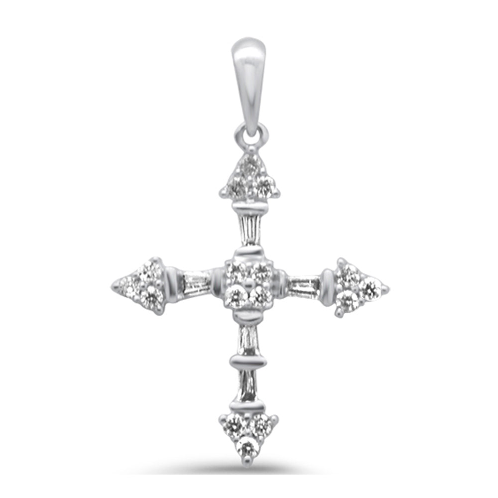 .21ct G SI 14K White GOLD Round & Baguette Diamond Cross Pendant No Chain