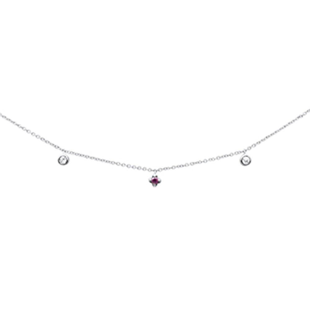 ''SPECIAL! .10ct G SI 14K White Gold Diamond & Ruby Gemstone Dangling PENDANT Necklace 16+2''''Ext Long