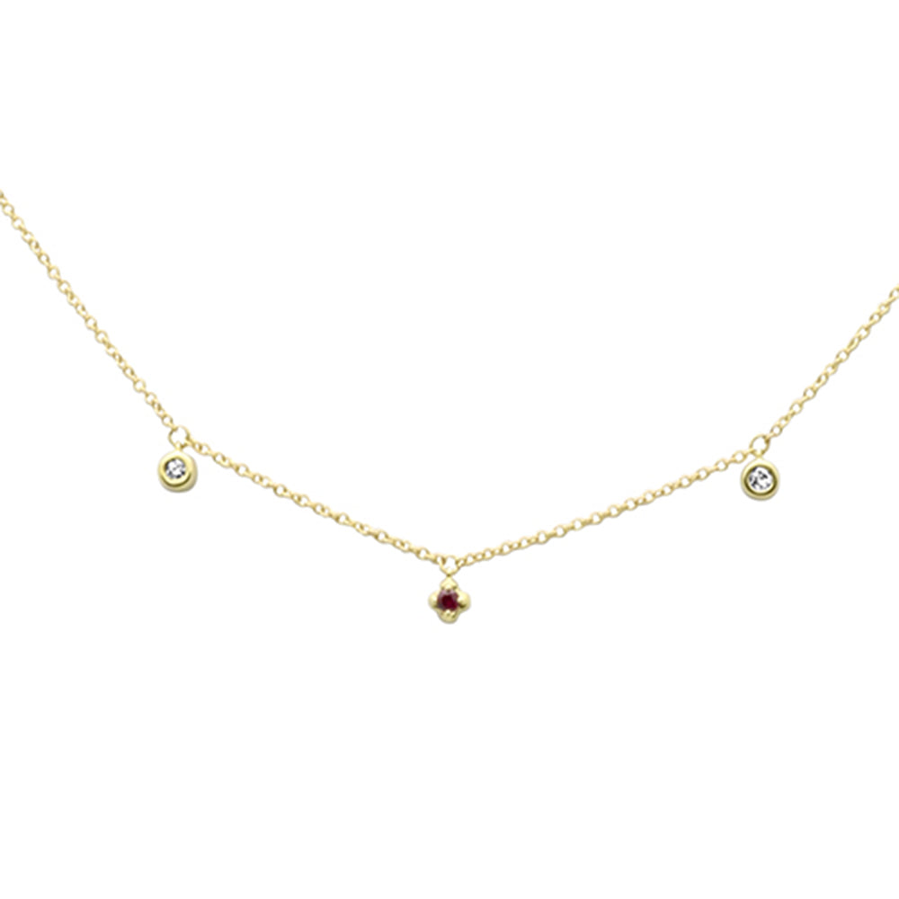 ''SPECIAL!.06ct G SI 14K Yellow Gold DIAMOND Ruby Gemstones Pendant Necklace 16+2'''' Ext Long''