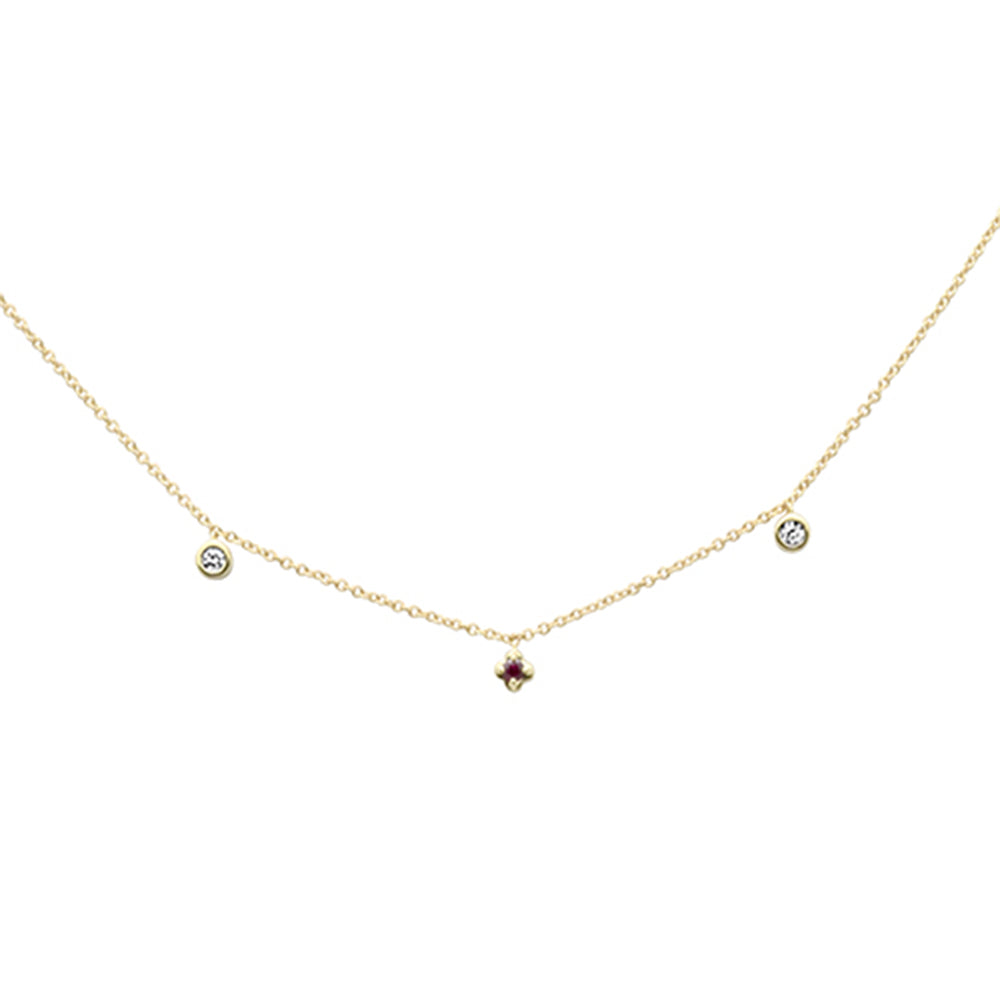 ''.10ct G SI 14K Yellow Gold DIAMOND & Ruby Gemstone Dangling Pendant Necklace 16'''' + 2'''' Ext''