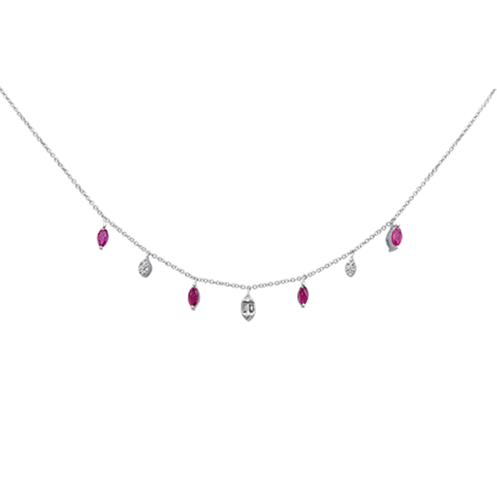 ''SPECIAL! .88ct G SI 14K White Gold Diamond & Ruby Gemstone Dangling Pendant NECKLACE 16+2''''Ext Long