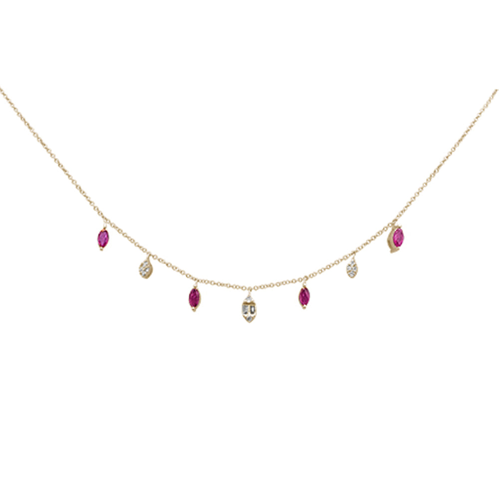 ''SPECIAL!  .80ct G SI 14K Yellow Gold DIAMOND & Ruby Gemstone Dangling Pendant Necklace 16+2''''Ext Lo