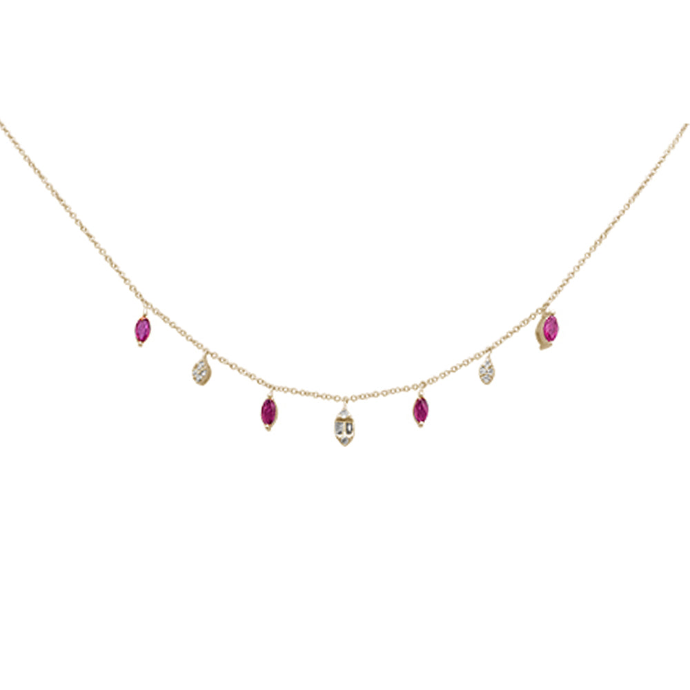 ''SPECIAL! .80ct G SI 14K Yellow GOLD Diamond & Ruby Gemstone Dangling Pendant Necklace 16+2''''Ext Lon