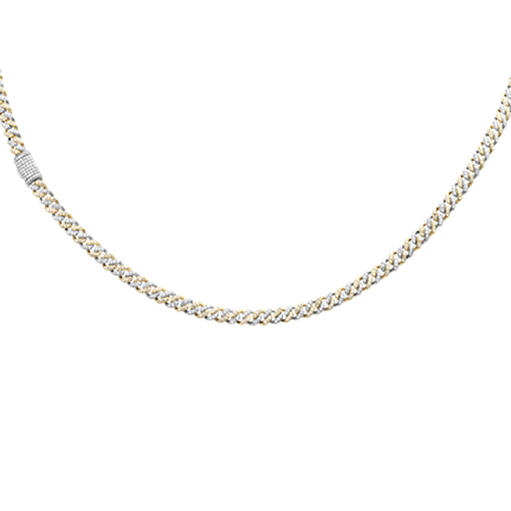 ''SPECIAL! 1.70ct G SI 14K White & Yellow Gold Two Tone DIAMOND Cuban Necklace 16'''' Long''