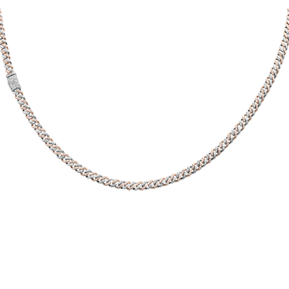 ''SPECIAL! 4MM 1.73ct G SI 14K White & Rose Gold Two Tone DIAMOND Cuban Necklace 16'''' Long''