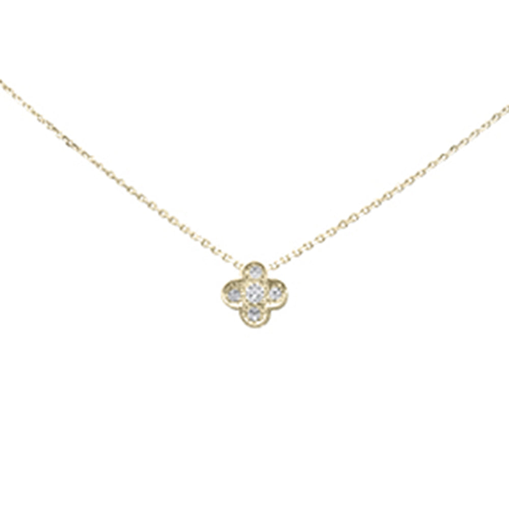 ''SPECIAL! .06ct G SI 14K Yellow Gold Diamond Flower Pendant NECKLACE 16+2'''' Long Chain''