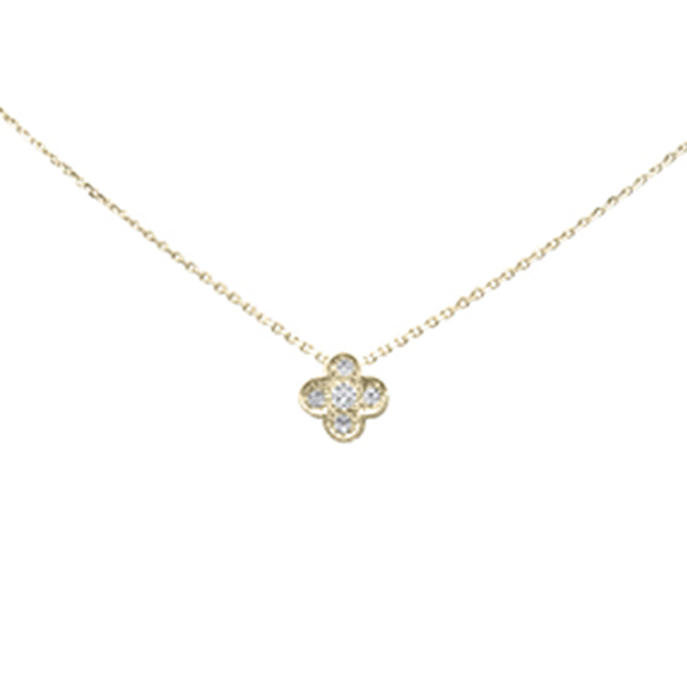 ''SPECIAL! .06ct G SI 14K Yellow Gold DIAMOND Flower Pendant Necklace 16+2'''' Long Chain''