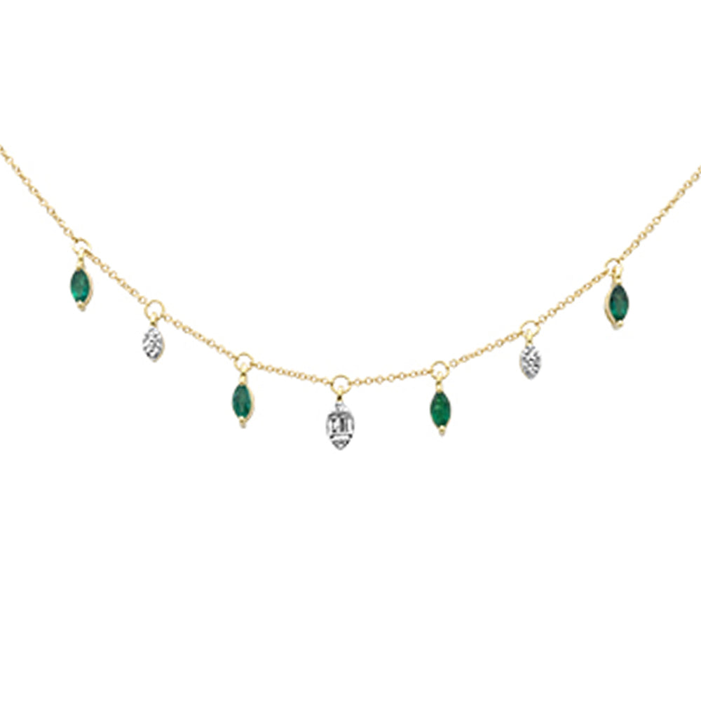 ''SPECIAL! .66ct G SI 14K Yellow GOLD Diamond & Emerald Gemstone Pendant Necklace 16+2'''' Long Chain''