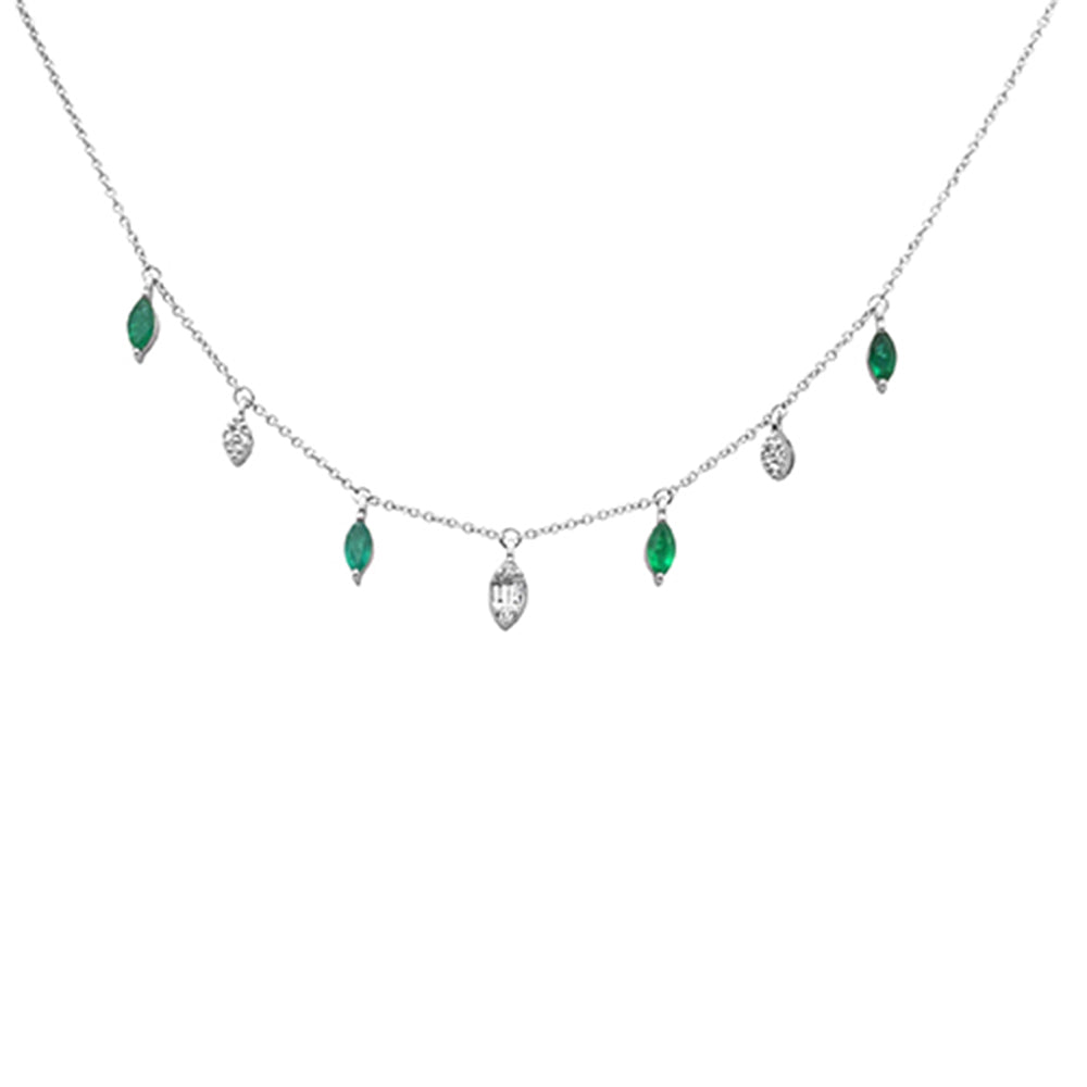 ''SPECIAL!.58ct G SI 14K White Gold DIAMOND Emerald Gemstone Pendant Necklace 16+2'''' EXT Long''
