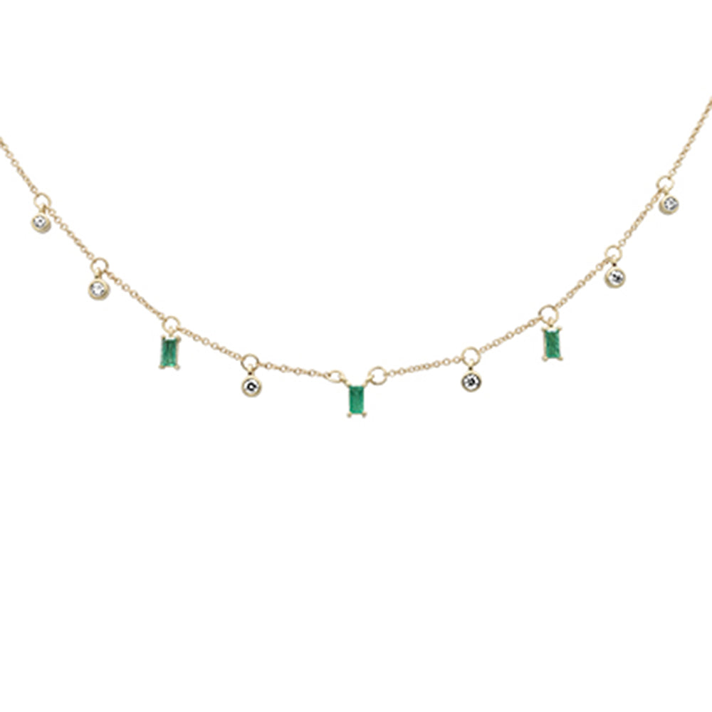 ''SPECIAL! .81ct G SI 14K Yellow Gold Diamond & Emerald Gemstone Pendant NECKLACE 16+2'''' Long Chain''