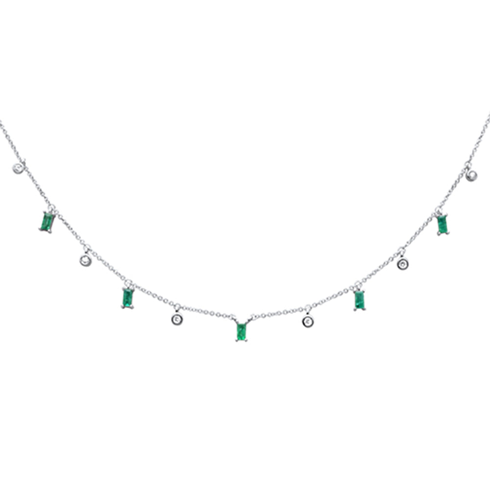 ''SPECIAL! .76ct G SI 14K White Gold Diamond Emerald Gemstone Pendant NECKLACE 16'''' +2'''' EXT''