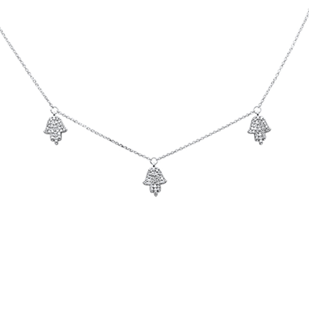 ''SPECIAL! .33ct G SI 14K White Gold Diamond Hamsa Pendant NECKLACE 16+2'''' Long Chain''