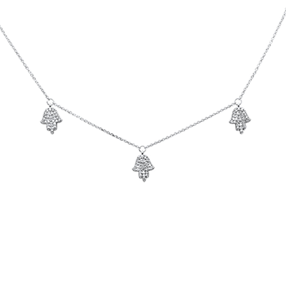 ''SPECIAL! .33ct G SI 14K White Gold DIAMOND Hamsa Pendant Necklace 16+2'''' Long Chain''