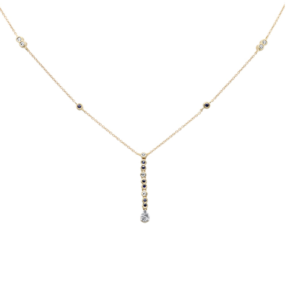 ''SPECIAL! .24ct G SI 14K Yellow Gold DIAMOND & Blue Sapphire Gemstone Pendant Necklace 16+2'''' Long C