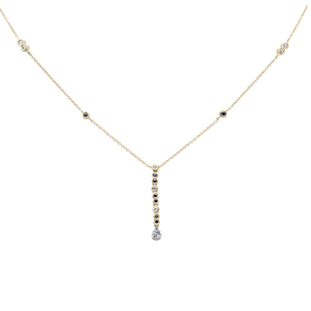 ''SPECIAL! .24ct G SI 14K Yellow Gold Diamond & Blue Sapphire Gemstone PENDANT Necklace 16+2'''' Long C