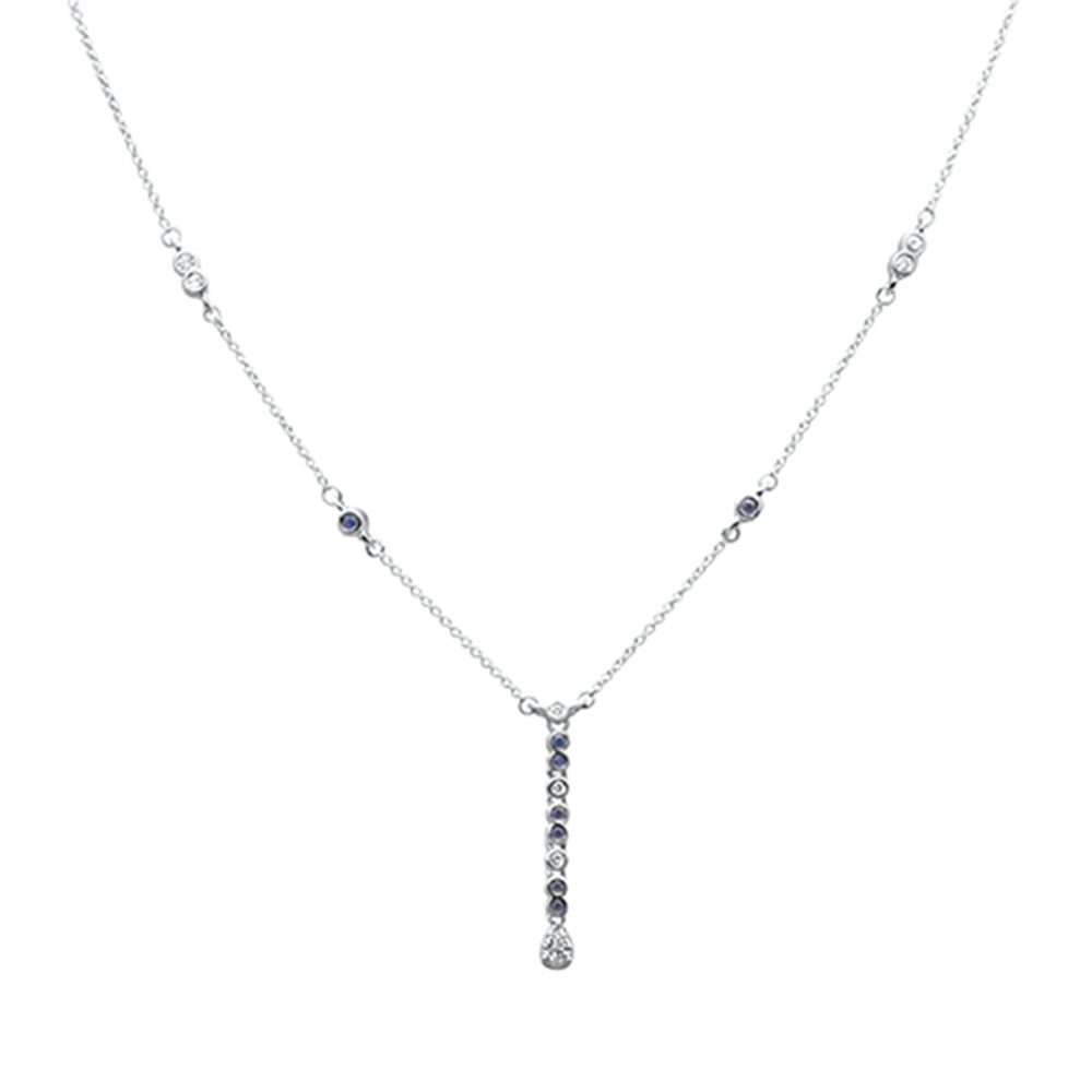 ''SPECIAL!.26ct G SI 14K White Gold Diamond Blue Sapphire Gemstone PENDANT Necklace 16+2'''' EXT Long''