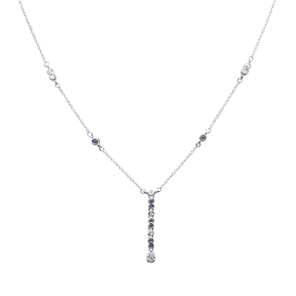 ''SPECIAL!.26ct G SI 14K White Gold DIAMOND Blue Sapphire Gemstone Pendant Necklace 16+2'''' EXT Long''