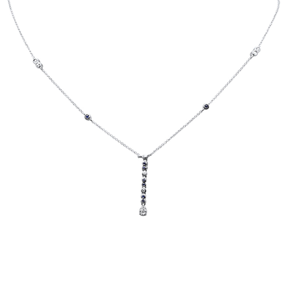 ''.23ct G SI 14K White Gold Diamond & Blue Sapphire Gemstone Drop Pendant NECKLACE 16'''' + 2'''' Ext''