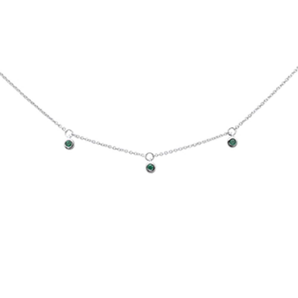 ''.07ct G SI 14K White GOLD Emerald Gemstone Pendant Necklace 16+2'''' Long Chain''