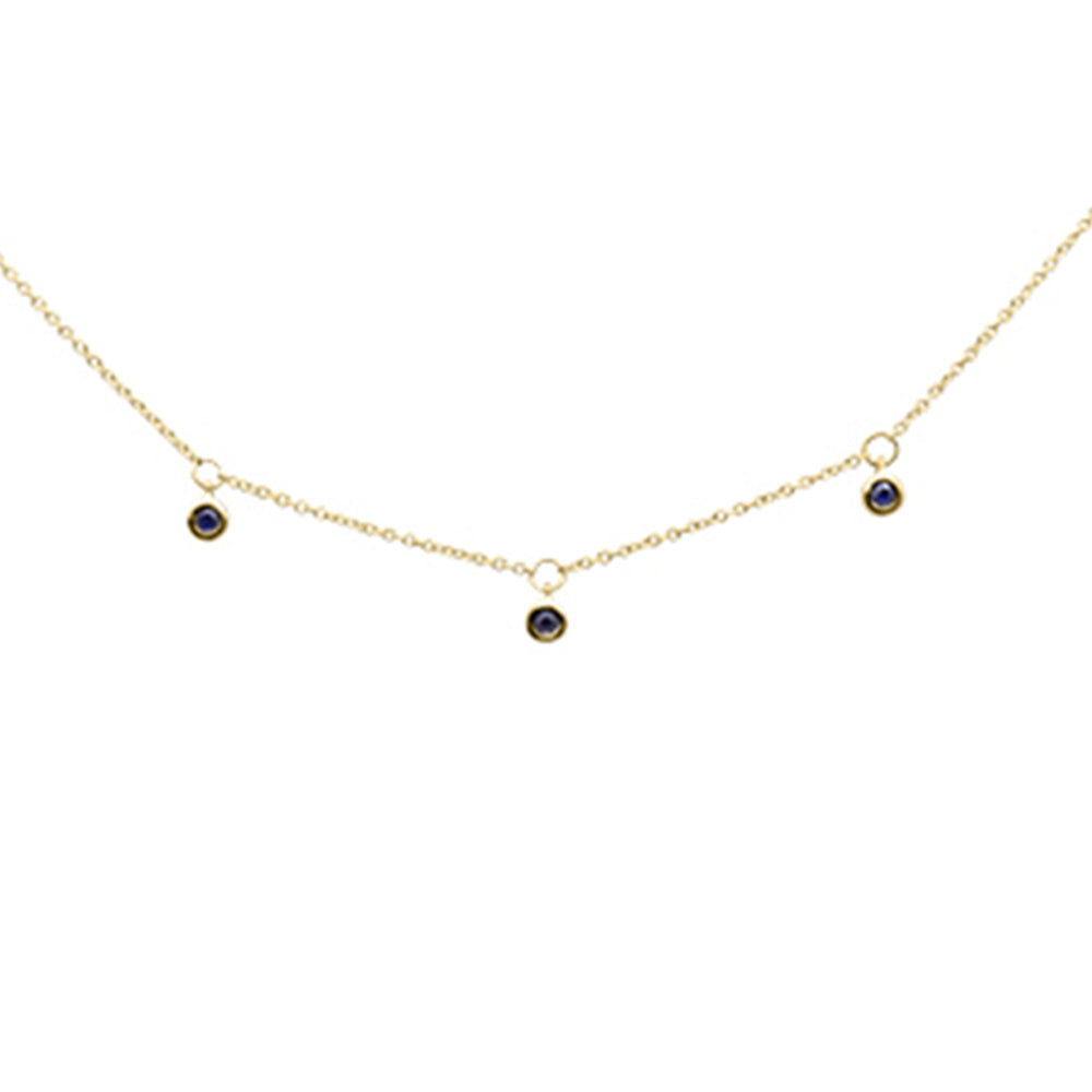 ''.11ct G SI 14K Yellow Gold Blue Sapphire Gemstone Pendant NECKLACE 16+2'''' Long Chain''