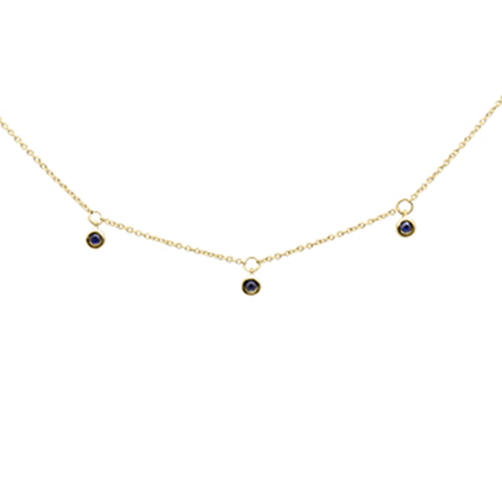 ''.11ct G SI 14K Yellow GOLD Blue Sapphire Gemstone Pendant Necklace 16+2'''' Long Chain''