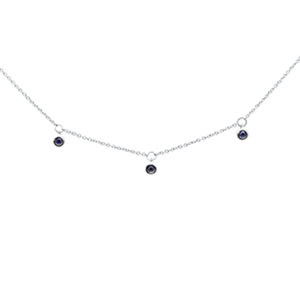 ''.11ct G SI 14K White GOLD Blue Sapphire Gemstone Pendant Necklace 16+2'''' Long Chain''