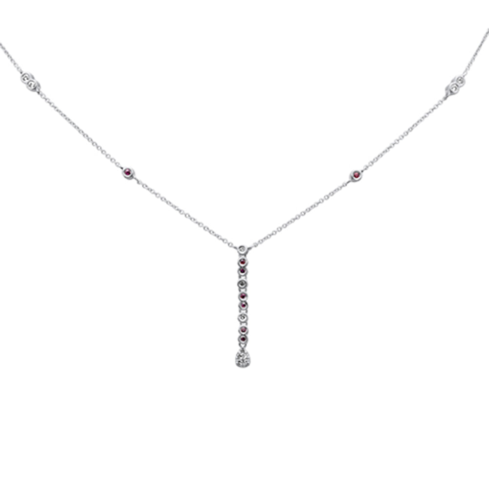 ''SPECIAL! .26ct G SI 14K White Gold Diamond & Ruby Gemstone Pendant NECKLACE 16+2'''' Long Chain''