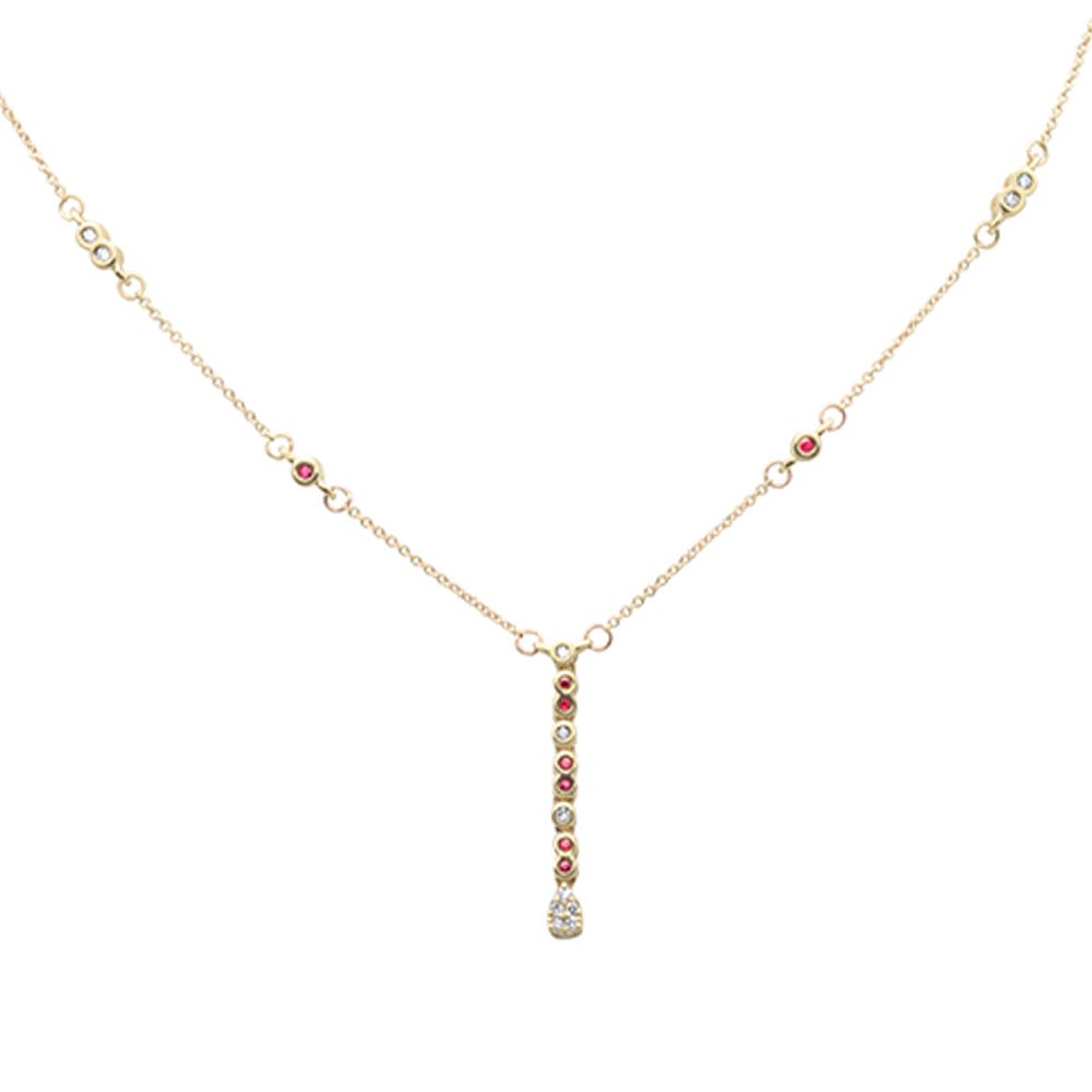 ''SPECIAL! .23ct G SI 14K Yellow Gold Diamond Ruby Gemstone Pendant NECKLACE 16+2'''' EXT Long''