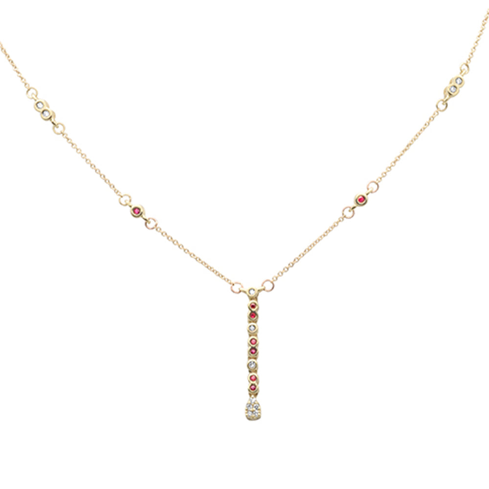 ''SPECIAL! .23ct G SI 14K Yellow GOLD Diamond Ruby Gemstone Pendant Necklace 16+2'''' EXT Long''